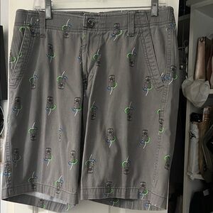 Men's Gray Patterned Flat Front Shorts